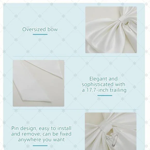Large Satin Bow Detachable Train for Dress Waist Sash Bridal Formal Event - Picture 3 of 6